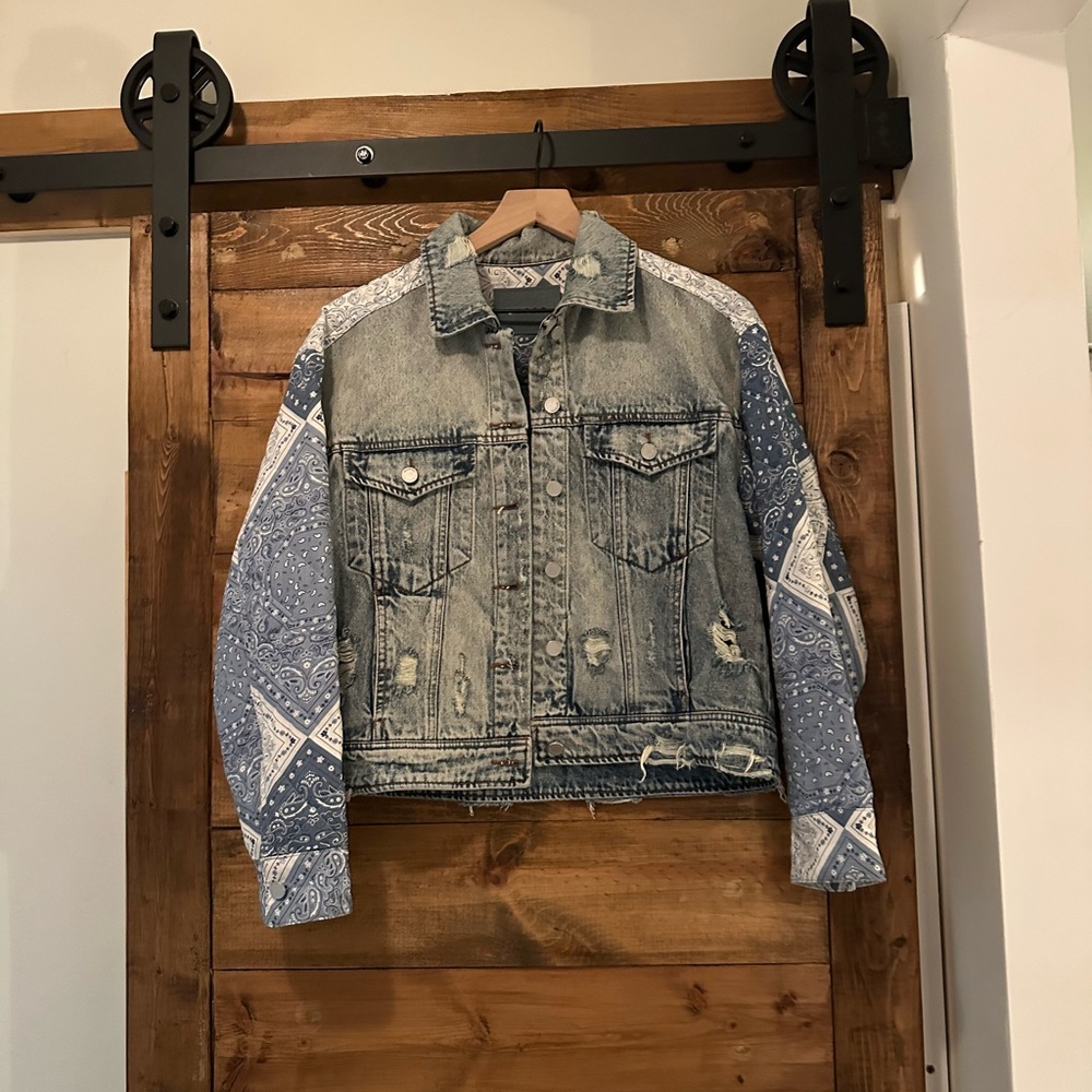 Blank NYC Blue Patterned Denim Jacket